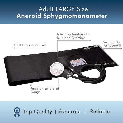 Professional Black Large Adult Size Blood Pressure Machine, Aneroid Sphygmomanometer Medical Supplies, Manual Emergency BP Monitor for High Blood ...