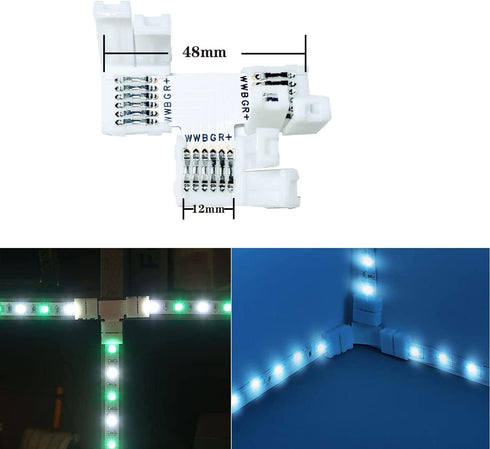 5Pack T Shape 6-Pin LED Connectors 12mm Wide Unwired Solderless Gapless Adapter Connectors Terminal Extension 12V 24V for 5050 3528 RGBWW LED Stri...