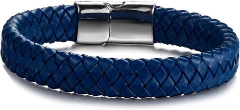 FIBO STEEL Stainless Steel Braided Leather Bracelet Cuff Bracelet for Men 7.5-8.5 inches...