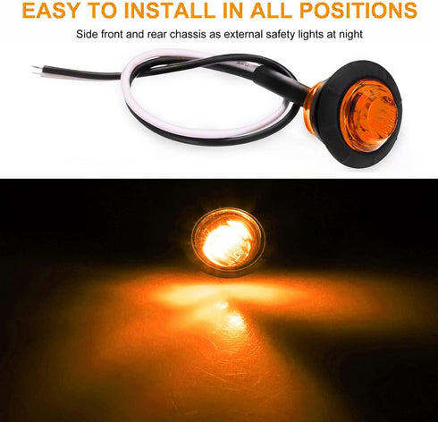 KEING 10 Amber + 10 Red Sealed Waterproof 3/4 Inch Mini Round LED Bullet Side Marker Clearance Lamp Indicator Light Brake Stop Lamp 12V for Traile...