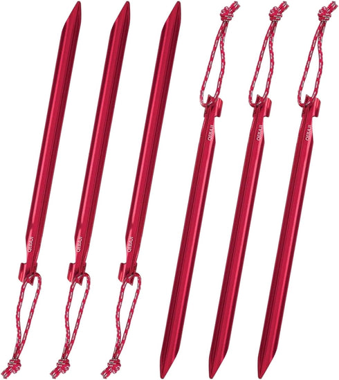 6 Pieces Tent Stakes Heavy Duty Camping Stakes, QEBAJI 7.5 inch Rust-Free Metal Tent pegs Ground Stakes Tent pegs Camping?6pack Red...