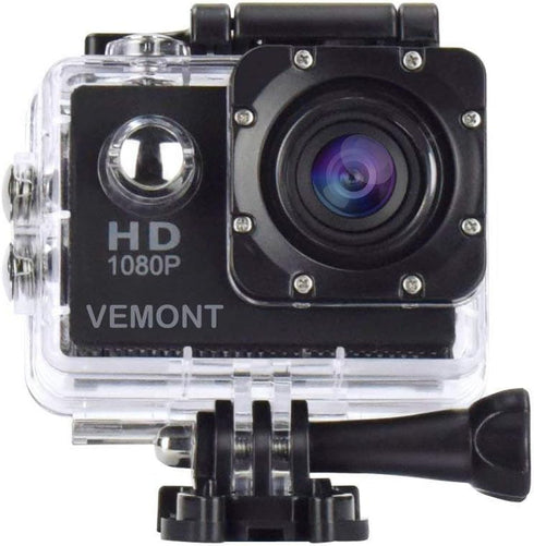VEMONT Action Camera, 1080P 12MP Sports Camera Full HD 2.0 Inch Action Cam 30m/98ft Underwater Waterproof Snorkel surf Camera with Wide-Angle Lens...
