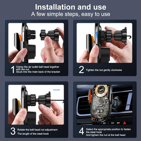 Car Phone Mount, Car Phone Mount Wireless Charger, Wireless Car Charger, Qi 15W Fast Charging Auto Clamp Mount Air Vent Phone Mount Compatible wit...
