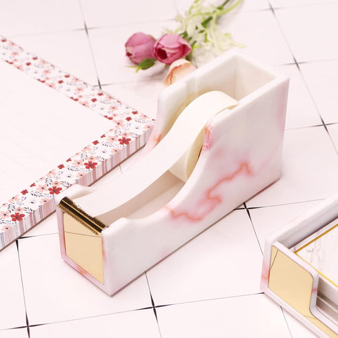 Tape Dispenser Acrylic Tape Dispenser Desk Marble Pink Cute Tape Dispenser for Desktop Accessories Office Supplies...