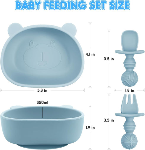 Baby and Toddler Feeding Supplies Set, Toddler Bowl Spoons Forks Set, 100% Food-Grade Silicone, Microwave & Dishwasher Safe (3 Pieces)...