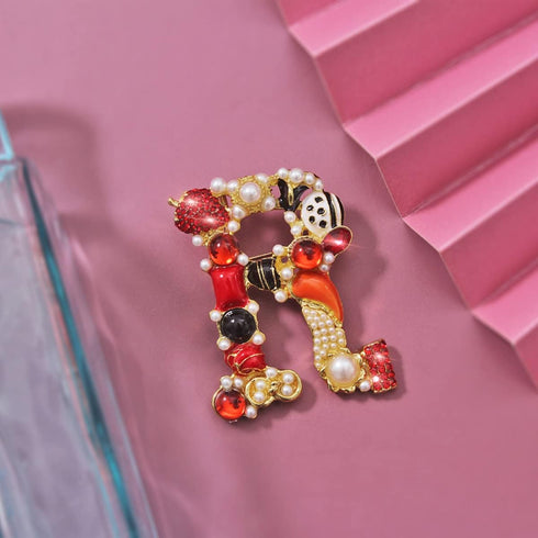 Intial Letter Brooch Pin Created Crystal Pearl Brooches Gold Plated Colorful Letter R Brooch Pins Art Nouveau Jewelry...