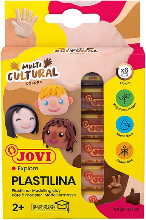 Jovi Plastilina Reusable and Non-Drying Modeling Clay; Multicultural Colors, 0.5 Oz. Bars, Set of 6, Perfect for Arts and Crafts Projects...