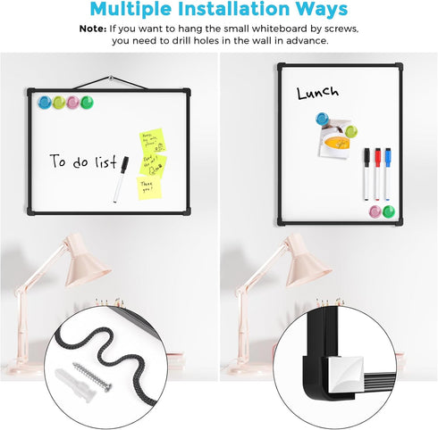 MaxGear Double-Sided Dry Erase Board for Wall, 16"x12" Hanging Whiteboard, Small White Board with 3 Markers&4 Magnets, Portable for Students - Pla...