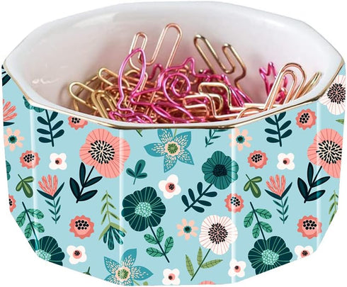 Ceramic Paper Clip Holder Paper Clip Dispenser Organizer for Desk Cute Office Binder Clip Holder Bobby Pin and Hair Clip Holder (03-Flower)...