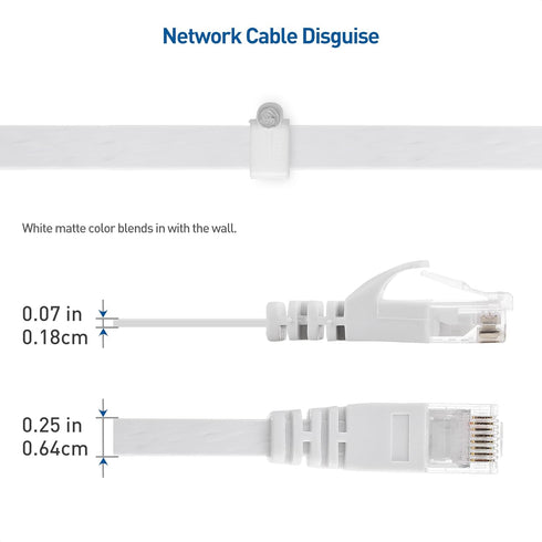 Cable Matters Cat6 Snagless Long Flat Ethernet Cable 50 ft in White with Nail-in Cable Clips...