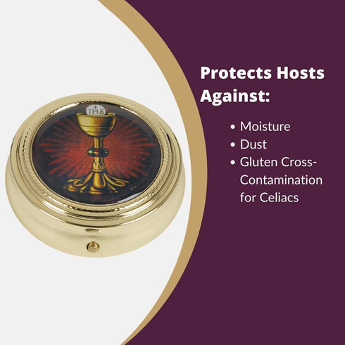 Gold Tone IHS Chalice and Host Communion PYX with Epoxy Lid, 2 1/4 Inch...
