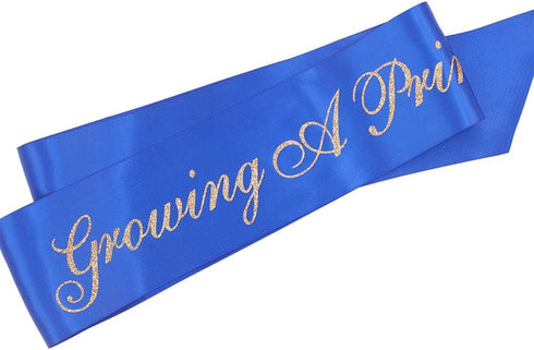"Growing A Prince" Sash & Dad to Be Pin Kit - Little Prince Baby Shower It's A Boy Royal Prince Gift (Royal Blue)