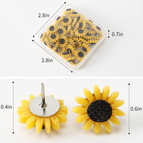 40Pcs Sunflower Push Pins Sunflower Thumb Tacks Decorative Flower Cork Board Tacks for Bulletin Board, Photos Wall Maps and Other Offices Schools ...