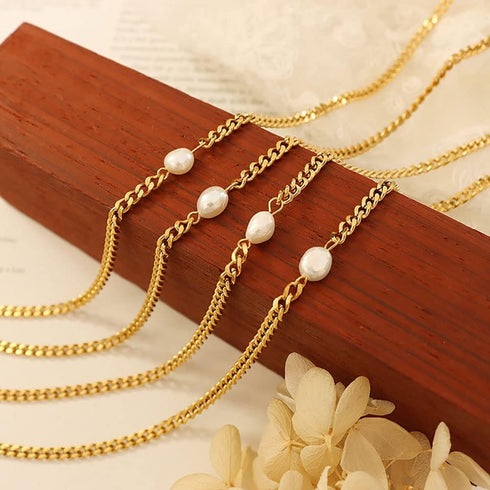 Gold Pearl Choker Necklace for Women Small Pearl Bead Necklace Wedding 14K Gold Plated Jewelry...