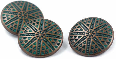 Bezelry 10 Pieces Tribal Sun Metal Shank Buttons. 23mm (7/8 inch) (Copper Green)...