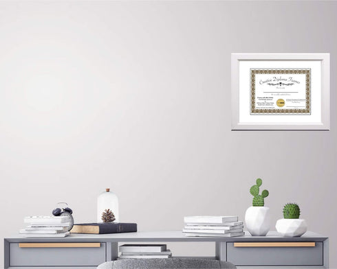 Creative Picture Frames 7x9 White Diploma Frame with White Mat Glass Easel and Installed Wall Hangers | Frame Holds 10x12 Media without Mat...