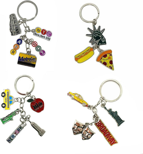 TSY TOOL 12 Pack Silver NYC Souvenir Keychain Collection, New York Metal Keychain Ring Bundle, Bulk, Includes Statue Of Liberty, Empire State, Bro...