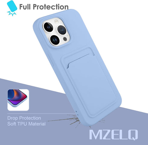 MZELQ Silicone Compatible with iPhone 15 Pro Case, Card Holder Camera Protection Cover + Screen Protector, Card Slot Case Designed for Phone 15 Pr...
