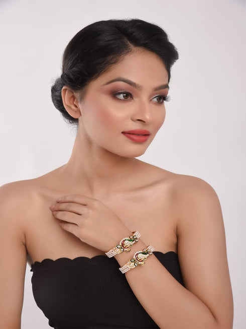 Efulgenz Indian Bangles for Women Women's Bangle Bracelets Fashion Jewelry Indian Bollywood Faux Pearl Kundan Rhinestone Peacock Hinge Open able C...