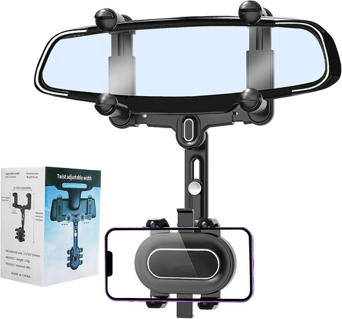 Rear View Mirror Phone Holder, 360°Rotatable and Retractable Rearview Mirror Phone Holder for Car, Upgraded Four Corners Anti-Shake Multifunctiona...