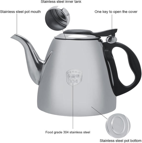 1.2l 1.5L Stovetop Teapot Stainless Steel Stove top Teapot Tea Coffee Pot Kettle Heat Resistant Handle(1.2L)...