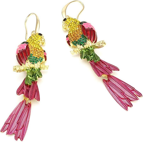 Colorful Parrot Dangle Earrings Shining Rainbow Rhinestone Drop Earrings Bohemian Animal Bird Earrings for Women Jewelry...