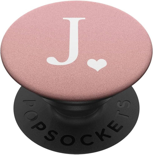 White Initial Letter J heart Monogram on Rose Pink PopSockets PopGrip: Swappable Grip for Phones & Tablets PopSockets Adhesive PopGrip...