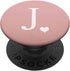 White Initial Letter J heart Monogram on Rose Pink PopSockets PopGrip: Swappable Grip for Phones & Tablets PopSockets Adhesive PopGrip...
