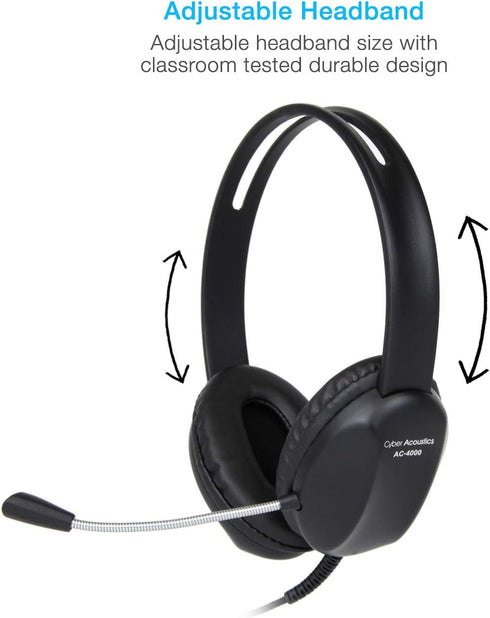 Cyber Acoustics Stereo PC Headset (AC-4000), 3.5mm Connection, Noise Canceling Microphone for PC, Mac and, Tablets, Perfect for Classroom or Home...