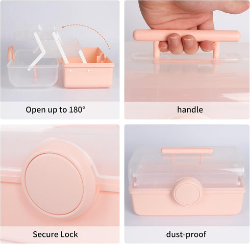 Three-Layer Clear Plastic Storage Case for Art Craft and Cosmetic, Portable Cosmetic Organizer Storage Box, Large Capacity Storage Makeup Box Make...