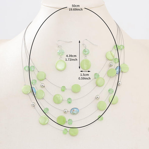 Multi Layered Shell Illusion Necklace Earring Set Colorful Chunky Beads Necklace for Women Gifts...