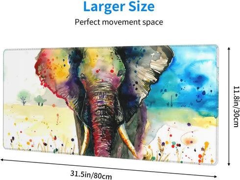 Watercolor Cool Elephant Large Mouse Pad Non-Slip Gaming Mousepad Rubber Base Keyboard Mouse Desk Mat Large Desk Mat Desk Pad Protector 31.5 x 11....