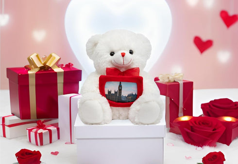 HollyHOME Teddy Bear Stuffed Animal Plush Bear with Red Bow Holding a Picture frame Soft Plush Toy Christmas Valentine's Day Gift 12 Inches White...