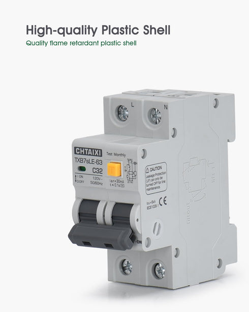 Ground Fault Circuit Breaker, 10 Amp 120V AC DIN Rail Mount Residual Current Circuit Breaker, Thermal-Magnetic Trip, Earth-leakage Protection Circ...