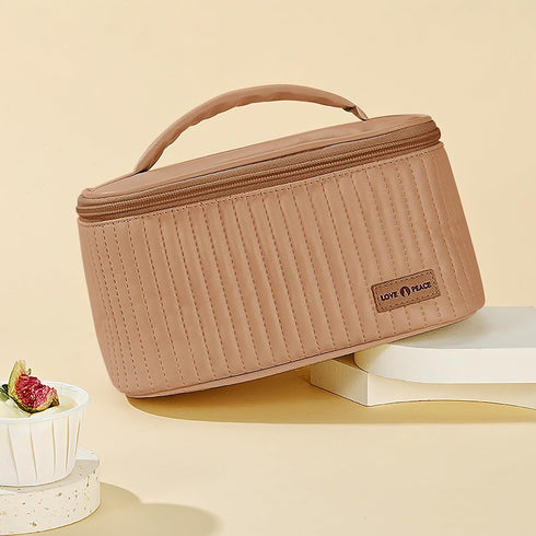 Travel Portable Cosmetic Bag Brown Makeup Bag Cute Makeup Case Organizer Toiletry Bag for Women PU Leather Waterproof (Coffee, Small)......