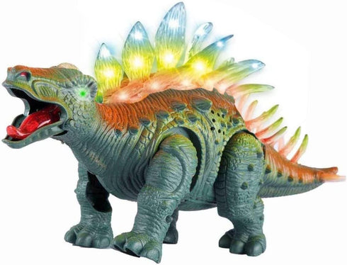 Liberty Imports Electronic Walking Jurassic Stegosaurus Dinosaur Toy Figure with Swinging Tail Action, Roaring Sounds and LED Lights - Battery Ope...