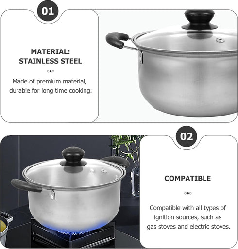 Soup Pan Stainless Steel Stockpot with Lid, Soup Stock Pot, Nonstick Cooking Pot with Handle, Pasta Pot, Saucepot Cookware (16X16CM) Milk Pan...