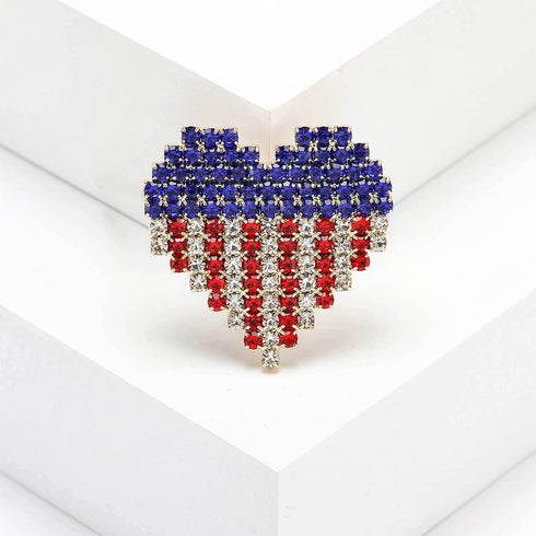 KKAMAGI American Flag Brooch Pin Patriotic Crystal Rhinestone Heart Shaped Lapel Brooch Fashion Jewelry for Men and Women...