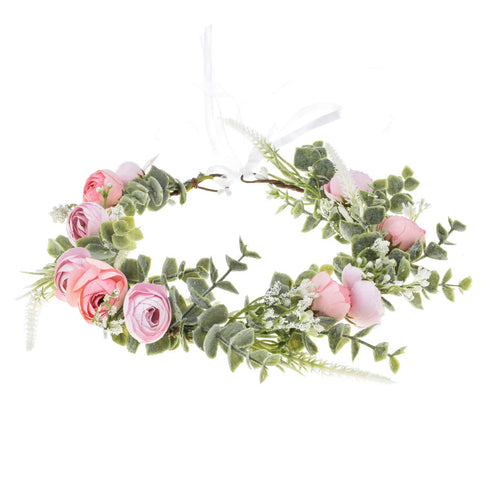 Floral Fall Artificial Baby Breath Flower Halo Wedding Crown Lilac Bridal Headpiece Greenery Crown HC-24 (F-pink)...