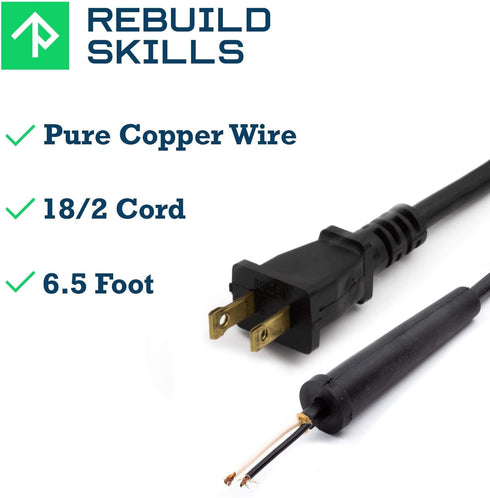 Power Tool Replacement Cord SJT, 18 GA AWG, 2 Wire, 6 1/2 ft, 2 Prong, with Stripped Ends and Rubber Strain Relief Boot...