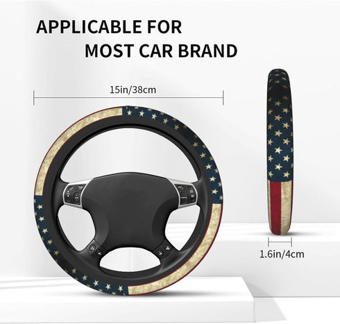 Vintage American Flag Steering Wheel Covers Universal Fit 15 Inches Neoprene Anti-Slip Car Wheel Protector for Women Girls...