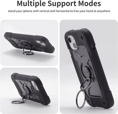 for iPhone 14 Plus Case 6.7 Inch with Ring Stand, with 2 Pack Glass Screen Protector + 1 Pack Camera Lens Protector,Heavy-Duty Shockproof Military...