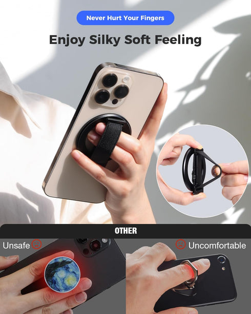 SUPERONE 2024 Upgrade for MagSafe Phone Grip with Finger Strap, Removable MagSafe Ring Holder with Kickstand Finger Loop, MagSafe Accessories for ...