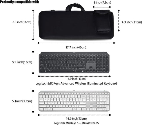 Keyboard Sleeve Travel Case for Logitech MX Keys/MX Keys S Advanced Wireless Illuminated Keyboard,Soft Neoprene Bag, Zipper Mouse Storage and Cabl...