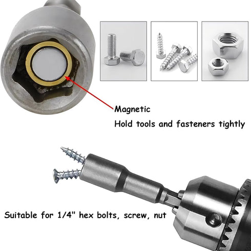 5Pcs Power Nut Driver Set 1/4 Inch Hex Shank 65mm Length Diameter 13mm Magnetic Quick Change Socket Nut Impact Driver Adapter Power Nut Driver Rep...