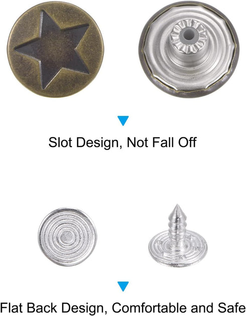 HARFINGTON 50 Sets Button Pins for Jeans, 17mm No-Sew Removable Instant Adjustable Replacement Metal Star Denim Jeans Buttons Pins Tightener for P...