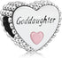 Goddaughter Heart Charms 925 Sterling Silver Bead with Pink Enamel for Bracelets...