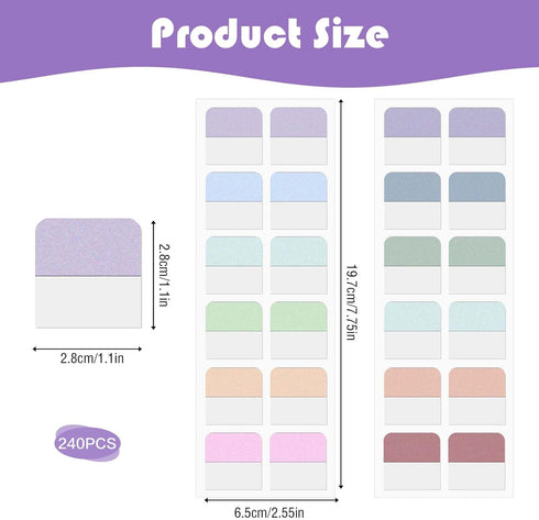 240 Pcs 1Inch Sticky Index Tabs, Repositionable Colored Book Sticky Tabs Page Tabs Sticky Index Tabs for Notebooks File Classification...