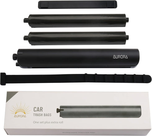 Aurora Multi-Purpose Trash Bag - Self-Adhesive Bag and Holder- 2 disposable Trash Bag Rolls, Aluminum Dispenser, Headrest attachment Strap (for ca...