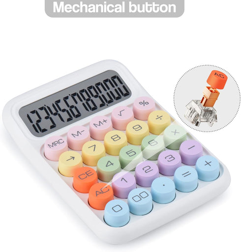 Mechanical Pushbutton Calculator,12 Digit Large LCD Display,Big Buttons Easy to Press,Colorful Candy Calculator,Automatic Sleep,with Battery.for O...